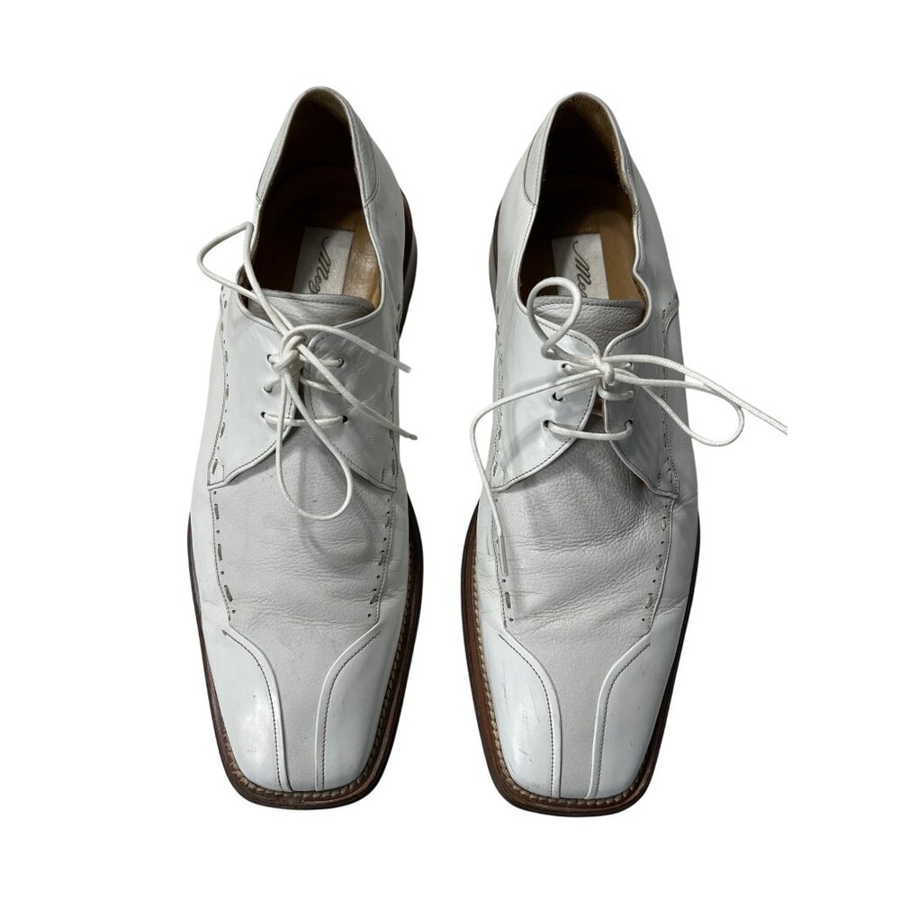 Mezlan Mens White Leather Oxfords Size 10.5 Made In Spain